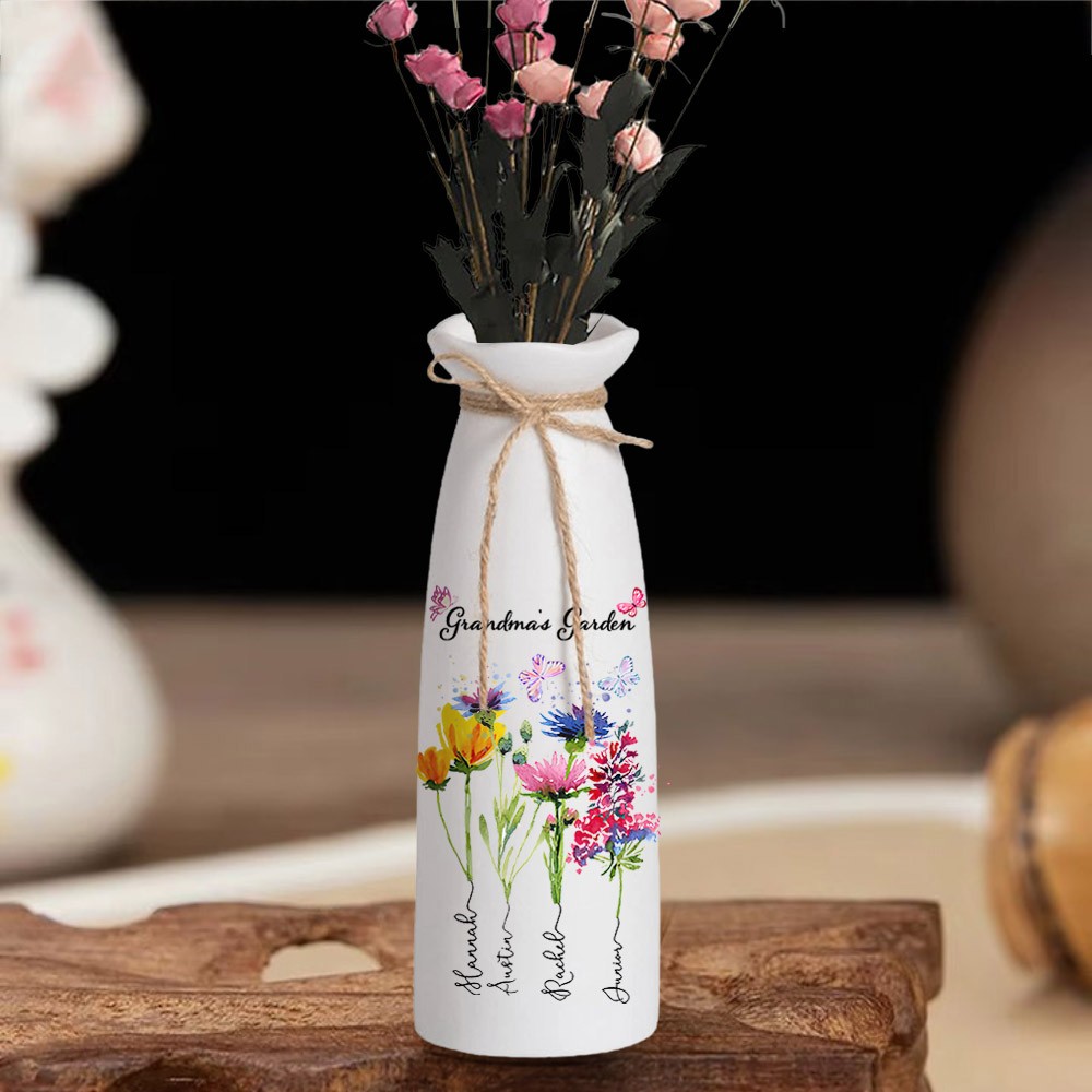Personalized Birth Month Flower Vases with Grandkids Names, Mother's Day Gift.