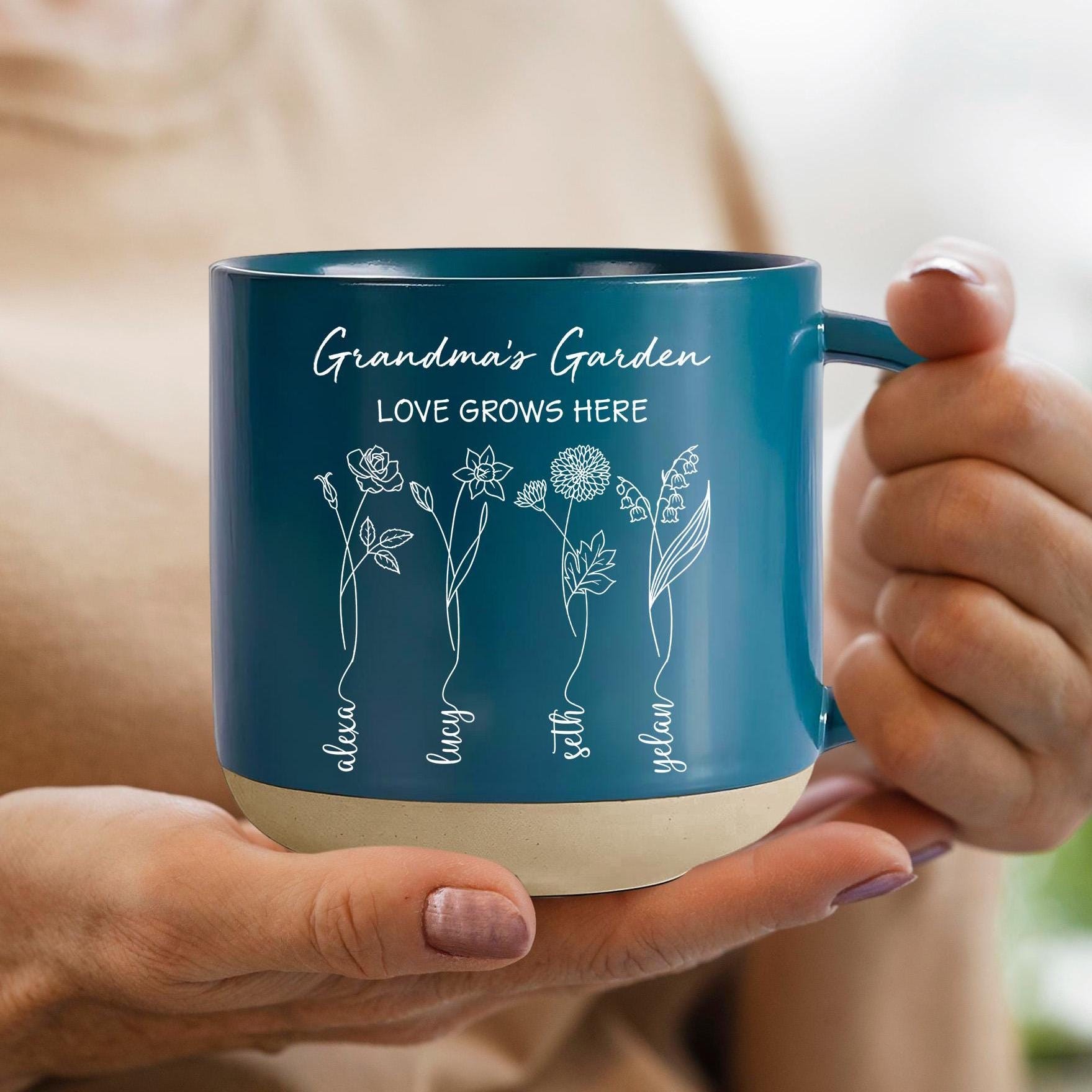 Personalized Birth Month Flower Bug with Grandkids Names, Mother's Day Gift.