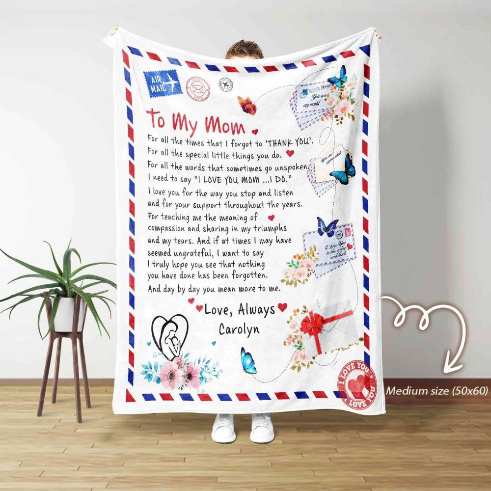 Mother's Day Gifts - Gifts for Mom - Personalized Mom Blanket - Letter to Mom.