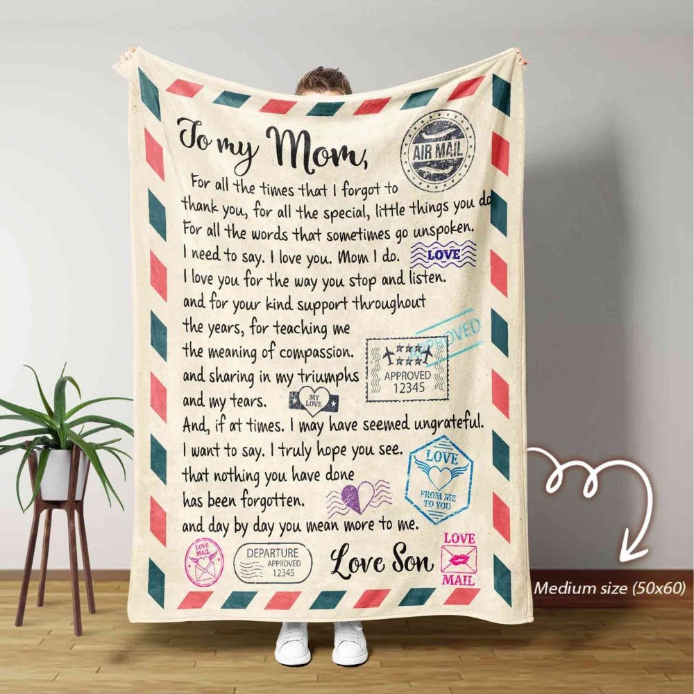 Mother's Day Gifts - Gifts for Mom - Personalized Mom Blanket - Letter to Mom.