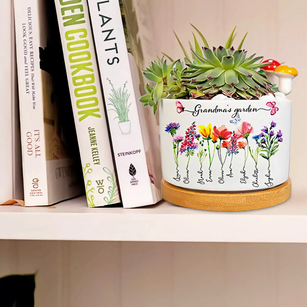 Personalized Birth Month Flower Pots with Grandkids Names, Mother's Day Gifts.