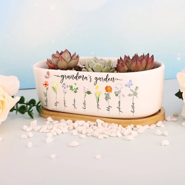 Personalized Birth Month Flower Pots with Grandkids Names, Mother's Day Gifts.