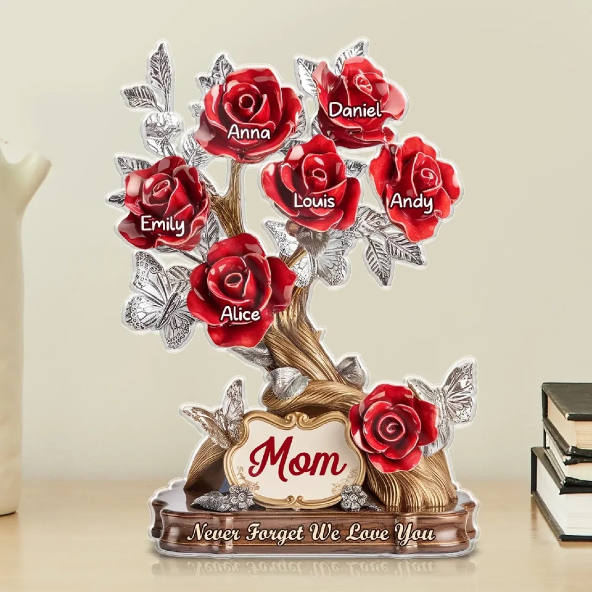 Custom Family Rose Tree Acrylic with Names Butterfly Flower Decor for Mother’s Day