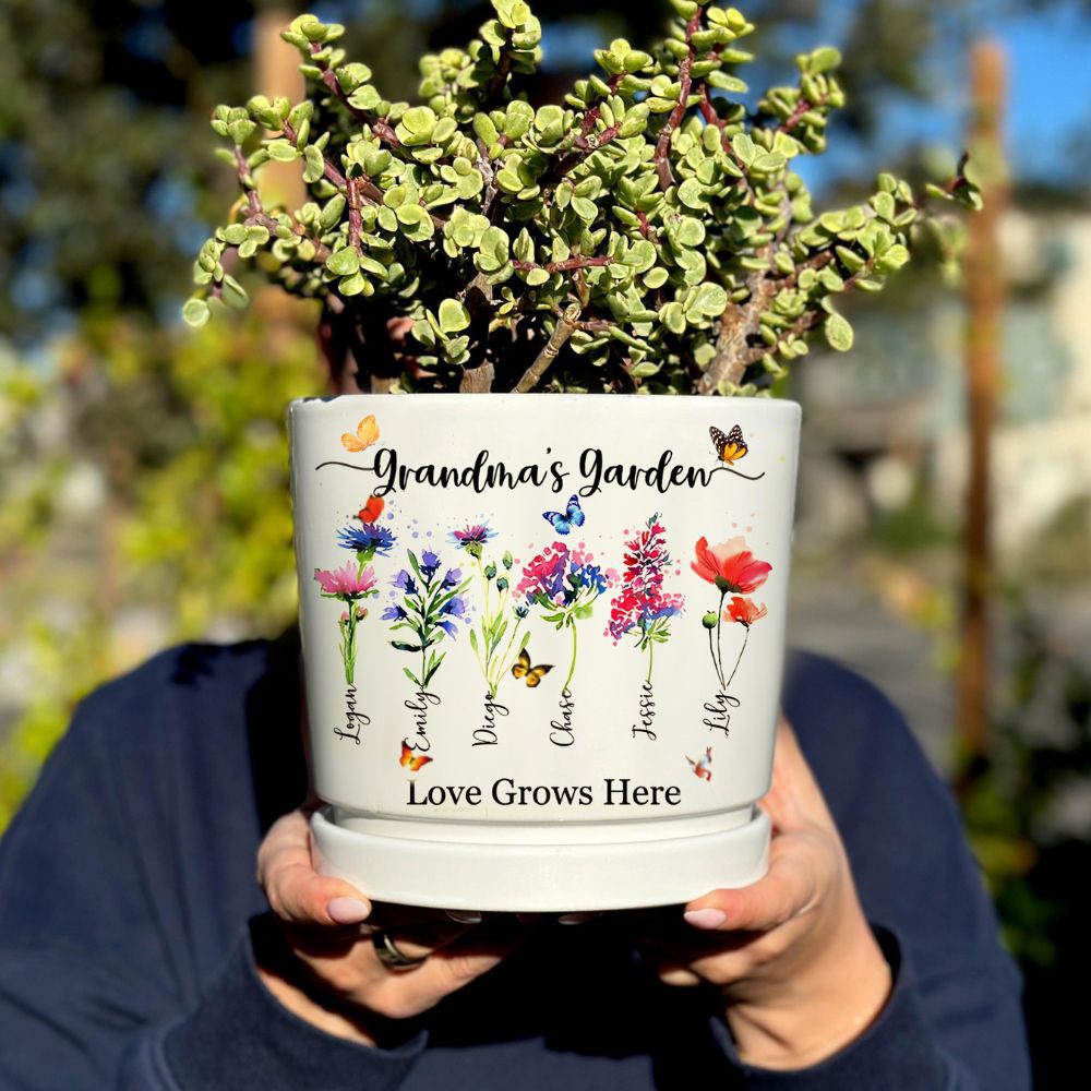 Personalized Birth Month Flower Pots with Grandkids Names, Mother's Day Gifts.