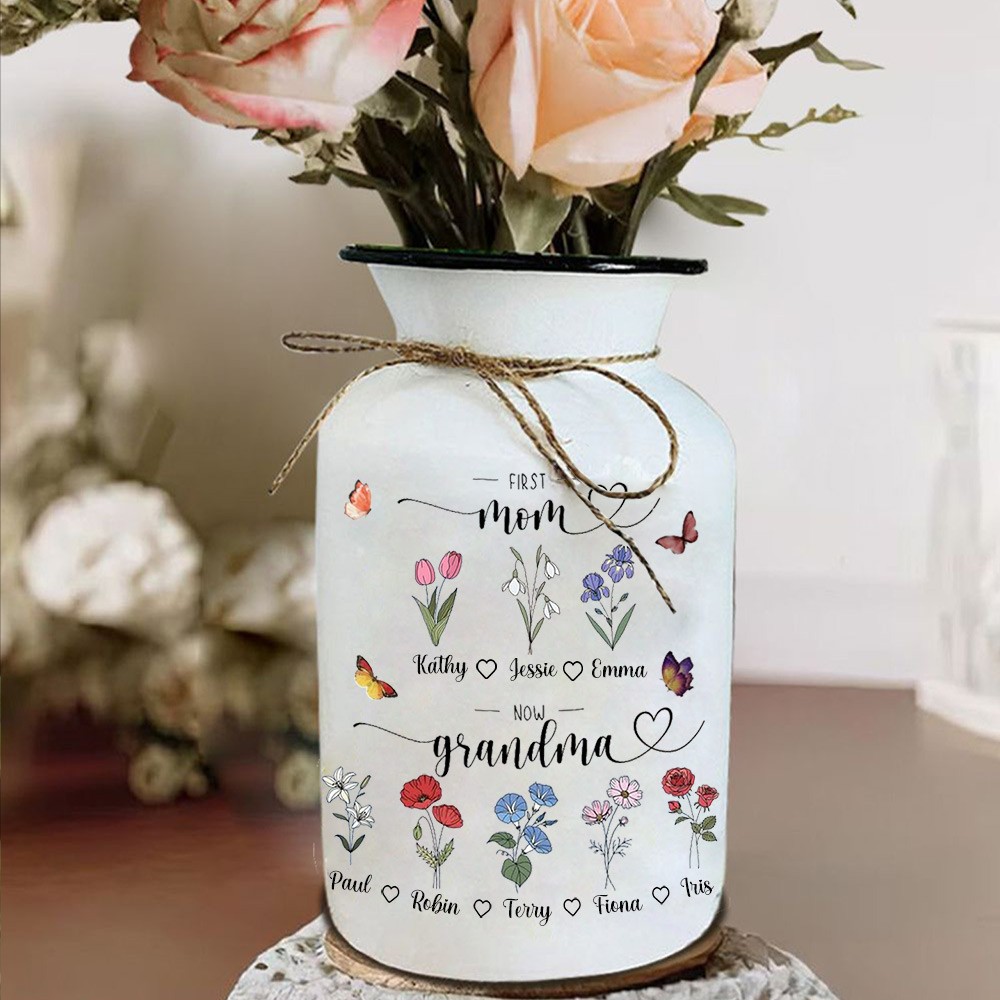 Custom Grandmas Garden Flower Vase, Personalized Birth Month Flower Vase with Grandkids Names, Mothers Day Gift