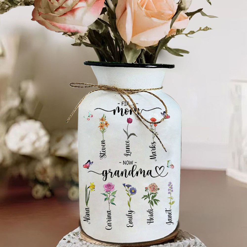 Personalized Birth Month Flower Vase with Grandkids Names, Mother's Day Gift.