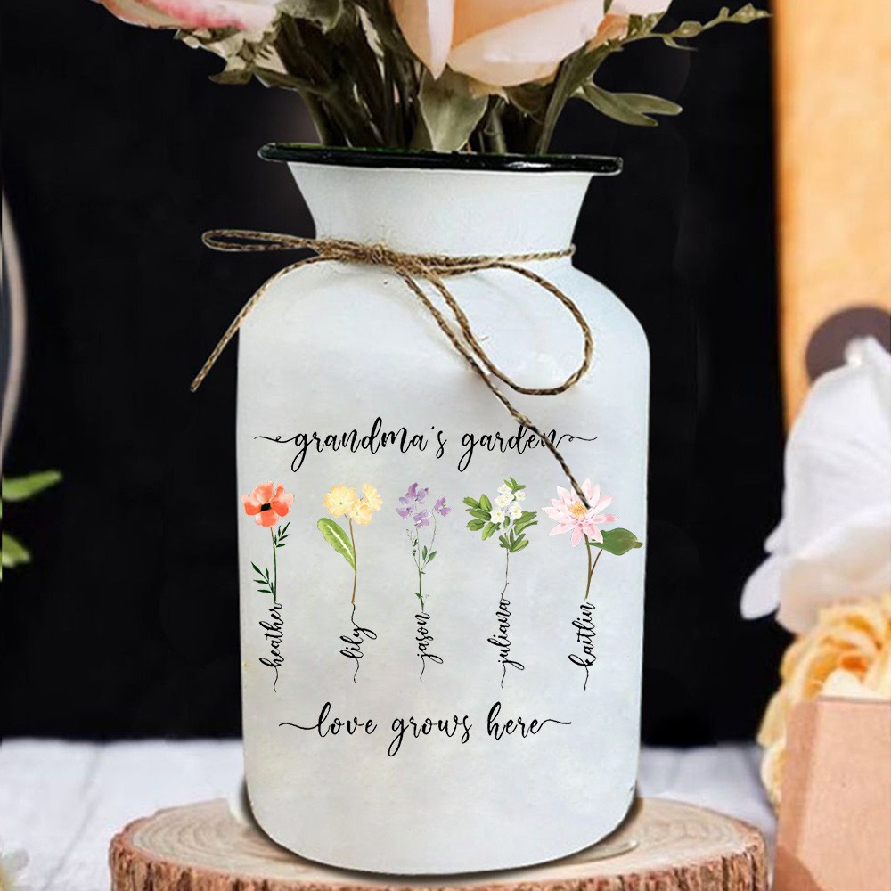 Personalized Birth Month Flower Vase with Grandkids Names, Mother's Day Gift.