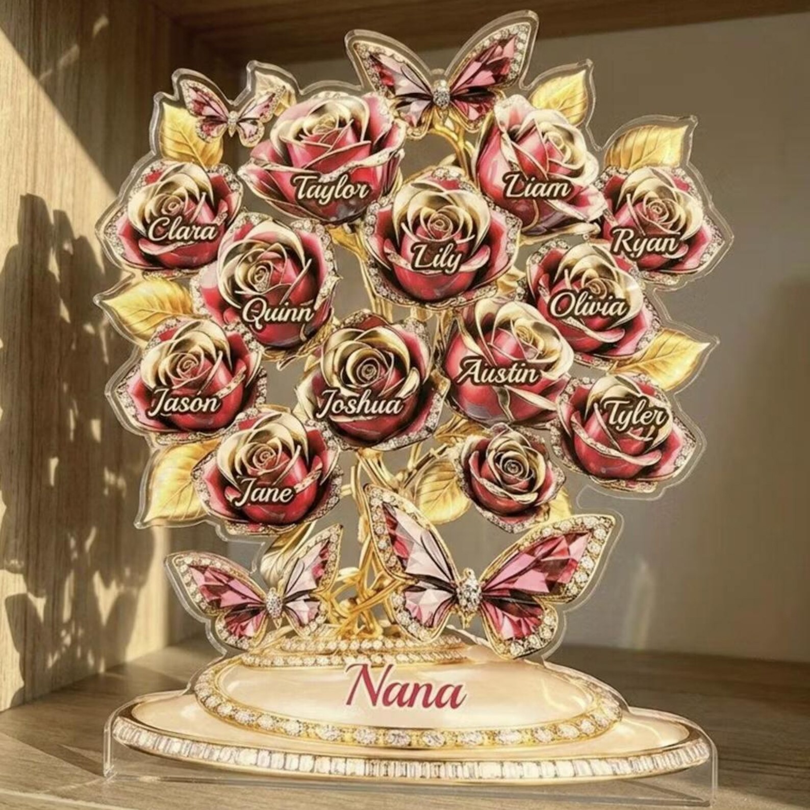 Custom Family Rose Tree Acrylic with Names Butterfly Flower Decor for Mother’s Day
