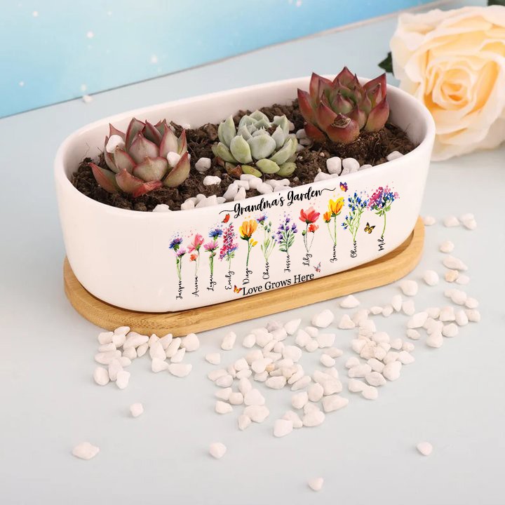 Personalized Birth Month Flower Pots with Grandkids Names, Mother's Day Gifts.