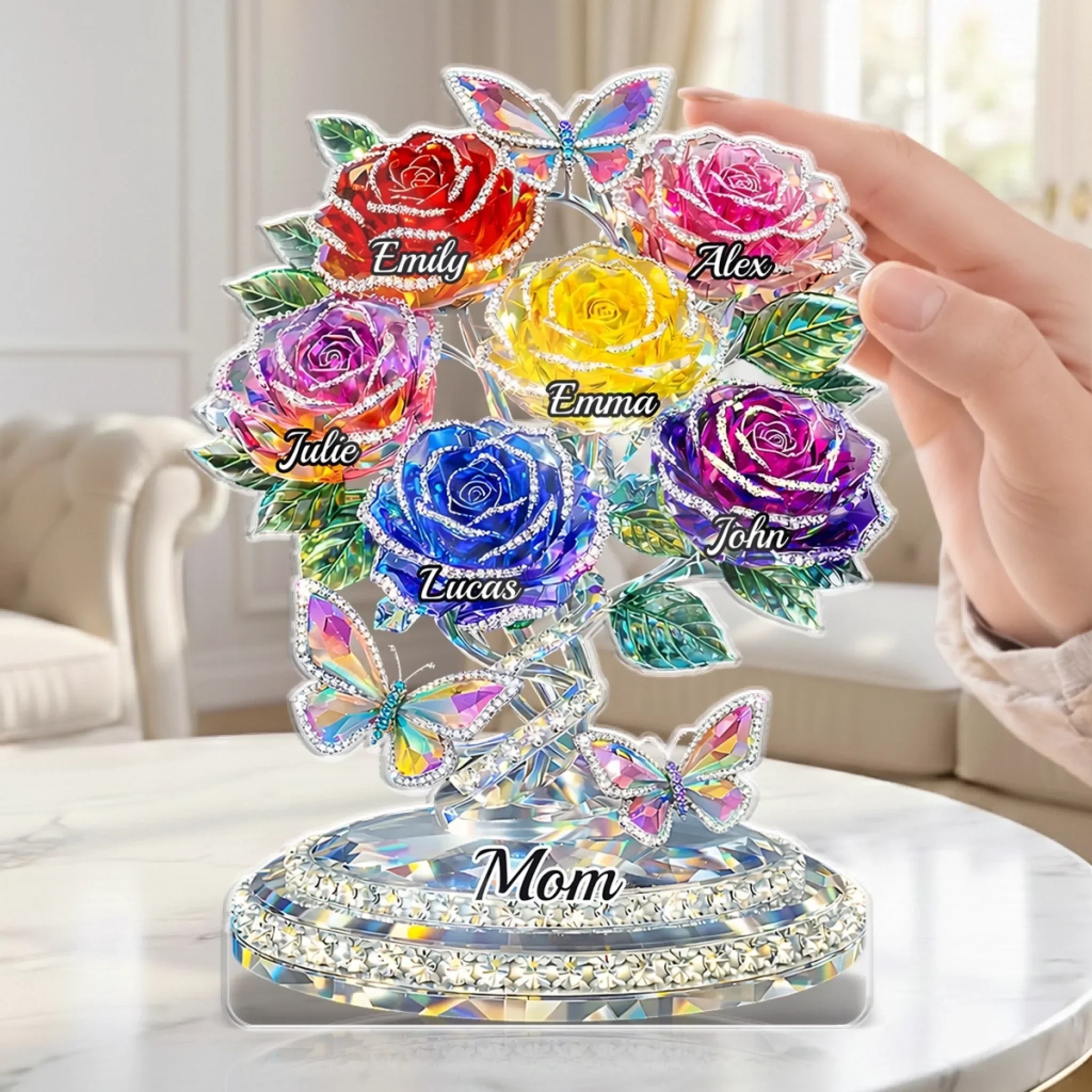 Custom Family Rose Tree Acrylic with Names Butterfly Flower Decor for Mother’s Day
