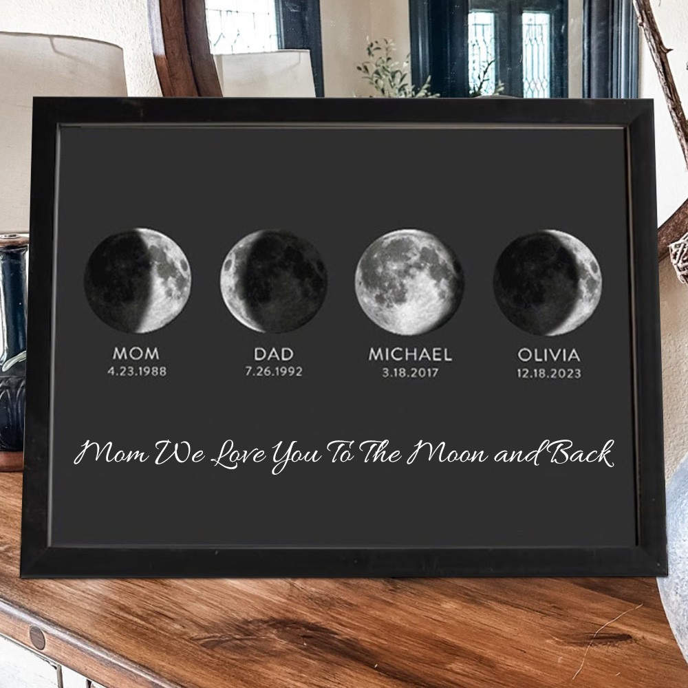Personalized Moon Phase Wood Frame Family Gifts Mother's Day Gift
