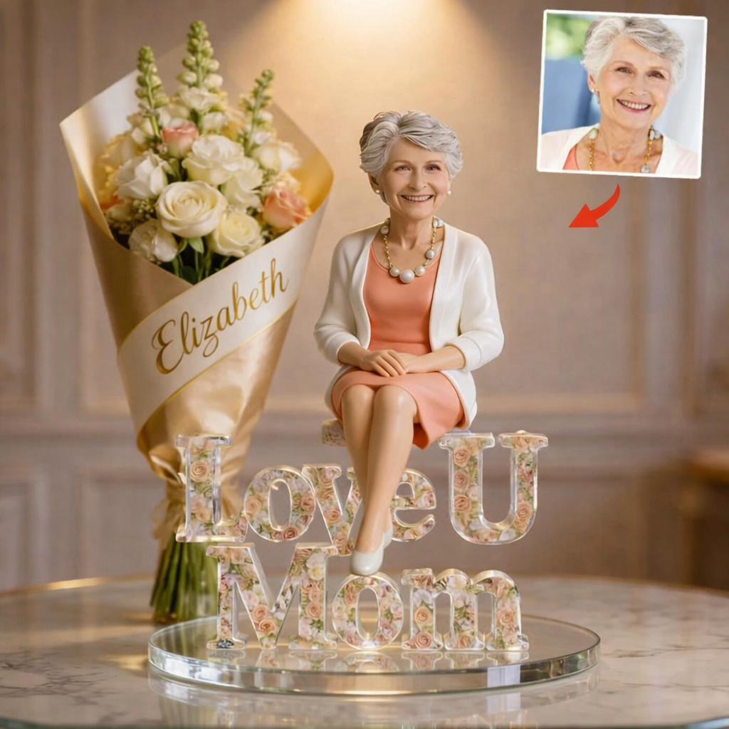 Gift For Her - Flower Bouquet And Number - Personalized Birthday Custom Shaped Acrylic Plaque