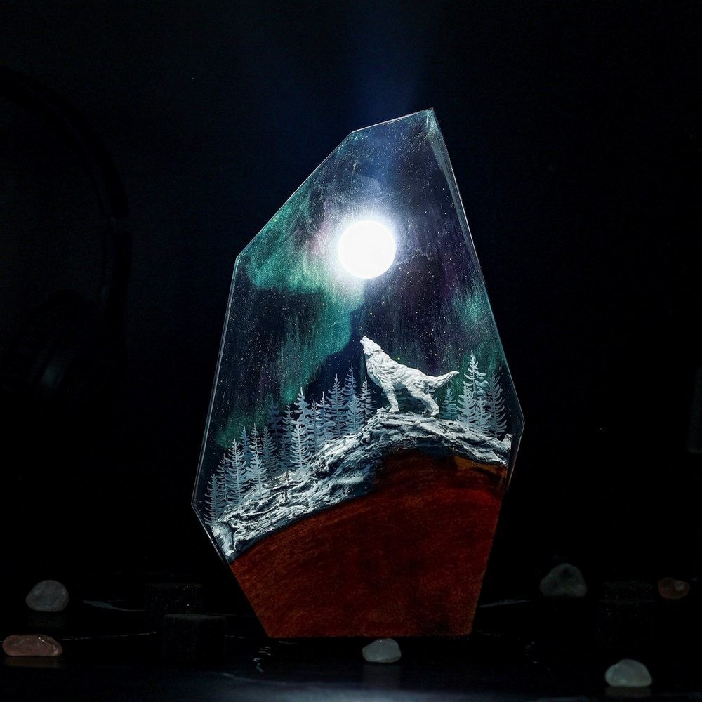 Aurora Borealis Lamp Howling Wolf Northern Lights Lamp Alaska Decor Northern Lights Gift