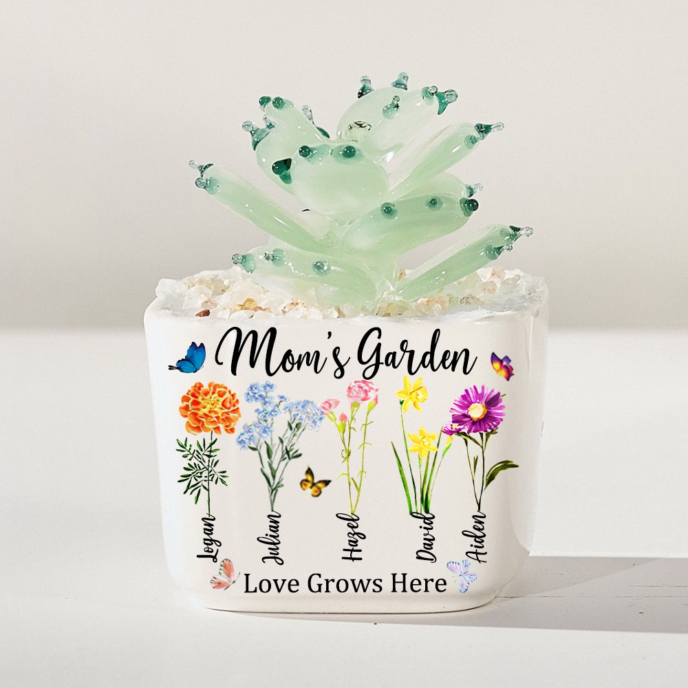Personalized Birth Month Flower Pots with Grandkids Names, Mother's Day Gifts.