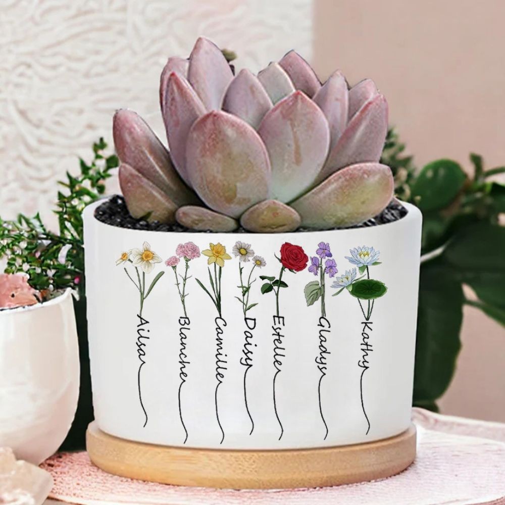 Personalized Birth Month Flower Pots with Grandkids Names, Mother's Day Gifts.