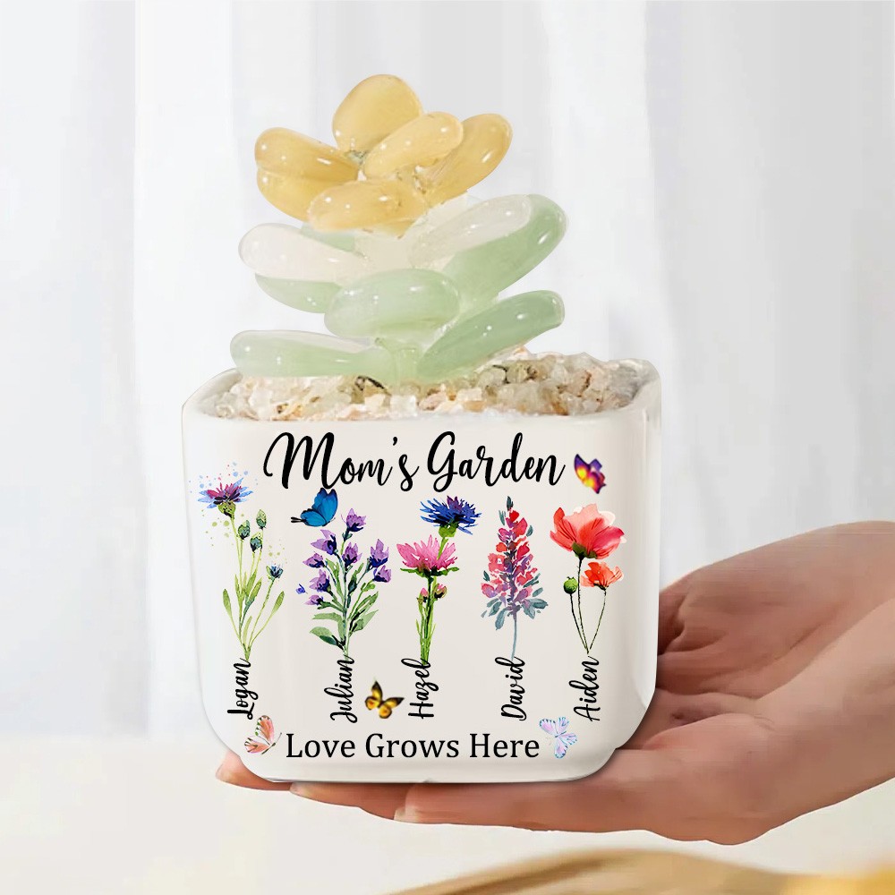Personalized Birth Month Flower Pots with Grandkids Names, Mother's Day Gifts.
