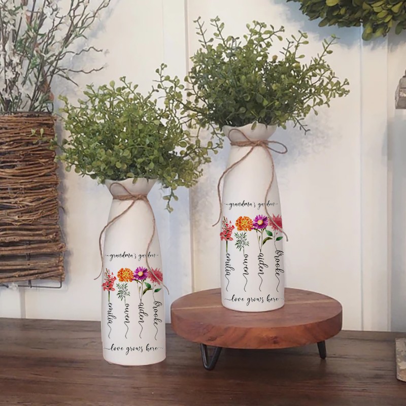 Personalized Birth Month Flower Vase with Grandkids Names, Mothers Day Gift