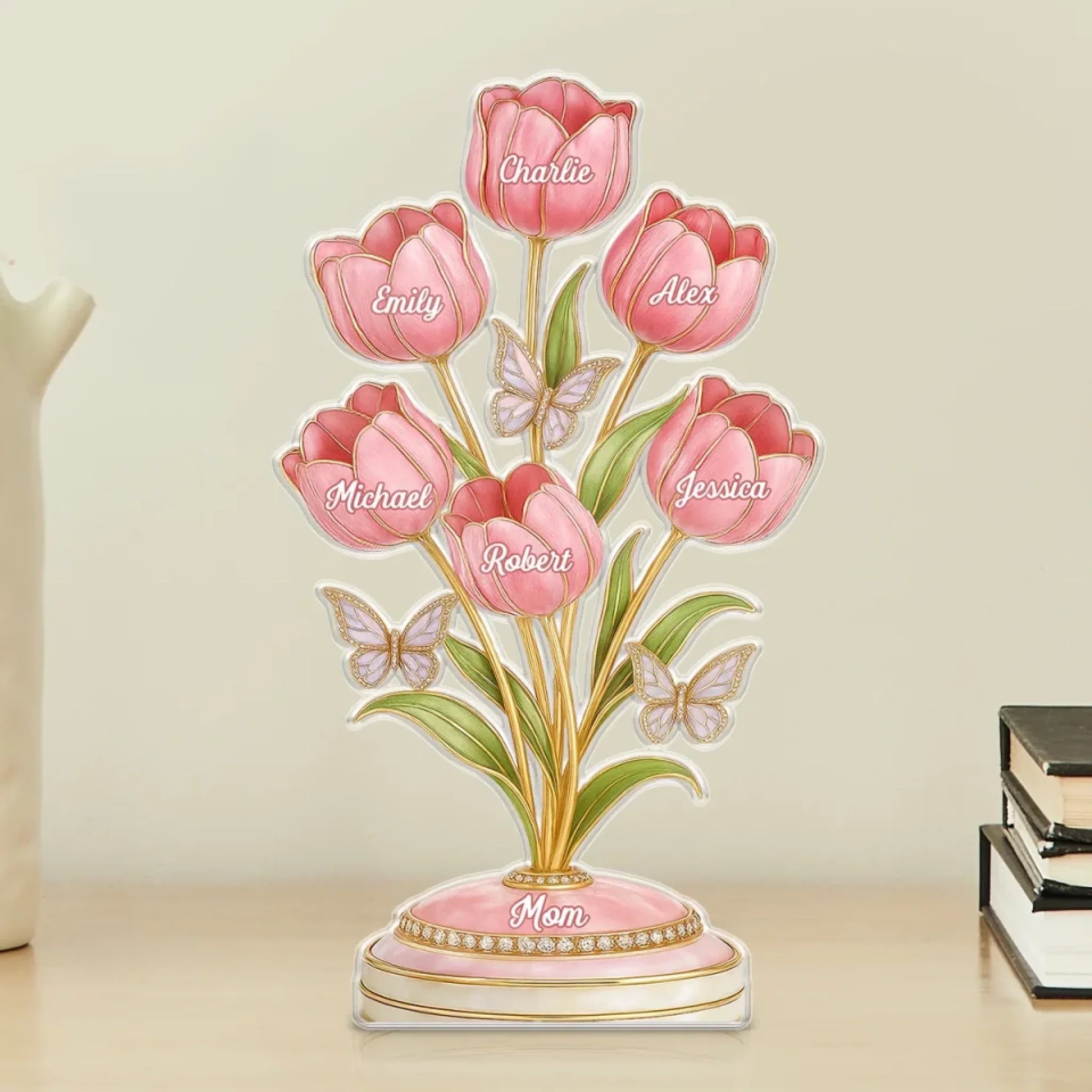 Her Love Makes Us Bloom - Family Personalized Custom Acrylic Plaque Custom Shape - Mother's Day, Gift For Mom, Grandma