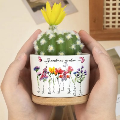 Personalized Birth Month Flower Pots with Grandkids Names, Mother's Day Gifts.