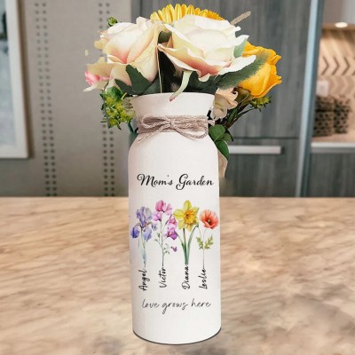 Personalized Birth Month Flower Vase with Grandkids Names, Mother's Day Gifts.
