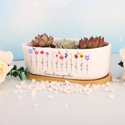 Personalized Birth Month Flower Pots with Grandkids Names, Mother's Day Gift.