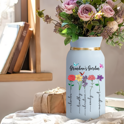Personalized Birth Month Flower Vase with Grandkids Names, Mother's Day Gift