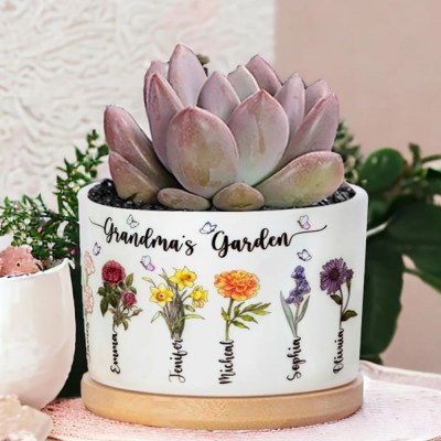 Personalized Birth Month Flower Pots with Grandkids Names, Mother's Day Gift.