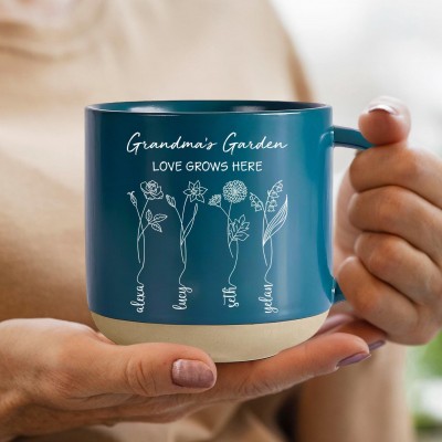 Personalized Birth Month Flower Bug with Grandkids Names, Mother's Day Gift.