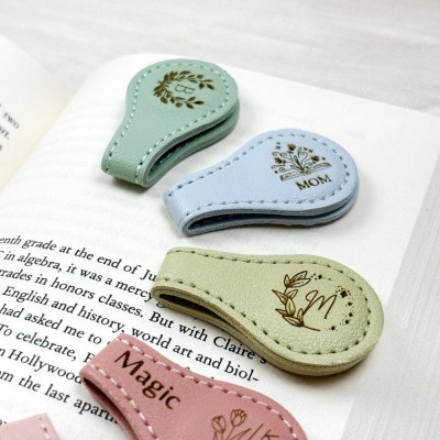 Engraved leather bookmark magnetic gift for book lovers gift