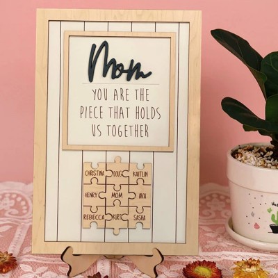 Personalized Mother's Day Wood Puzzle Sign, You are the Piece that Holds us Together, Family Gift for Mom