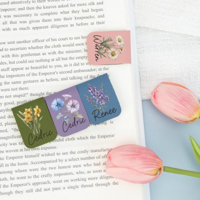 Custom Leather Magnetic Bookmark with Birth Flower,Name Leather Book Mark for Him/Her