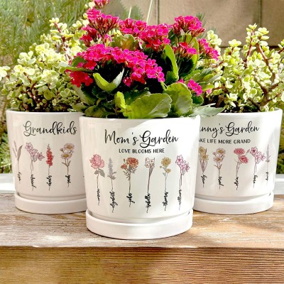 Personalized Birth Month Flower Pots with Grandkids Names, Mother's Day Gift