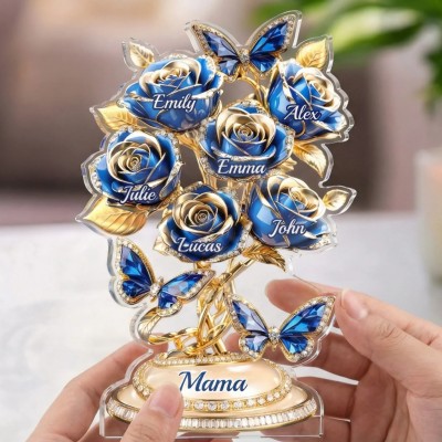 Custom Family Rose Tree Acrylic with Names Butterfly Flower Decor for Mother’s Day