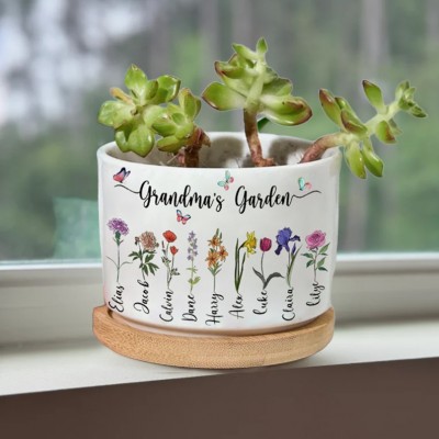 Engraved Flower Personalized Pot With Birth Month Flower and Loved One's Name.