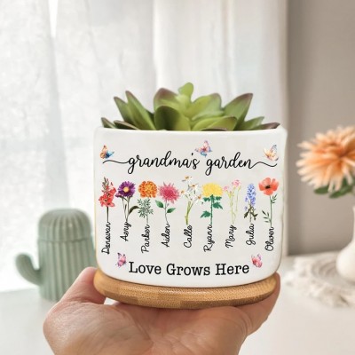 Personalized Birth Month Flower Pots with Grandkids Names, Mothers Day Gift