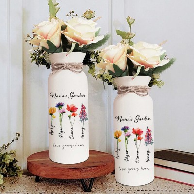 Personalized Birth Month Flower Pots with Grandkids Names, Mothers Day Gift