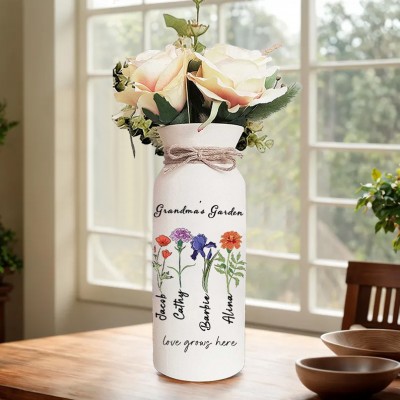 Personalized Birth Month Flower Vase with Grandkids Names, Mother's Day Gift