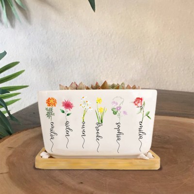 Personalized Birth Month Flower Pots with Grandkids Names, Mother's Day Gifts.