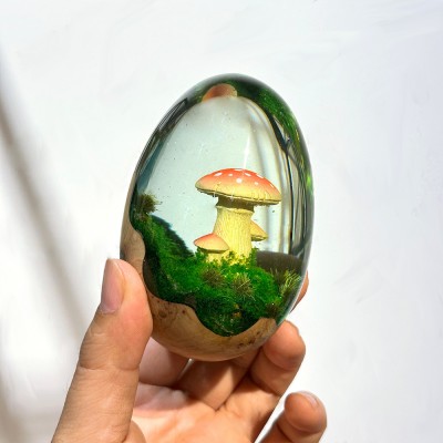 Enchanted Forest Mushroom Art Decor - Mystical Home Morels Resin Wood Egg, Christmas Gift for her,him