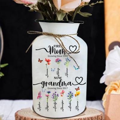 Personalized Birth Month Flower Vase with Grandkids Names, Mother's Day Gift.