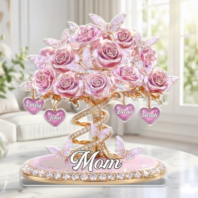 Custom Family Rose Tree Acrylic with Names Butterfly Flower Decor for Mother’s Day