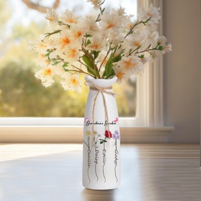 Personalized Birth Month Flower Vase with Grandkids Names, Mother's Day Gift