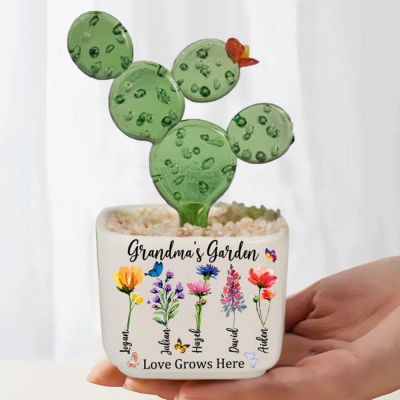 Personalized Birth Month Flower Pots with Grandkids Names, Mother's Day Gifts.