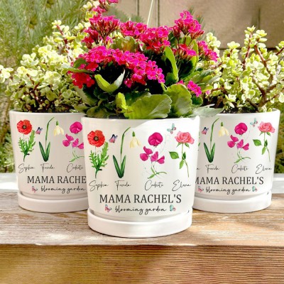 Personalized Birth Month Flower Pots with Grandkids Names, Mother's Day Gift