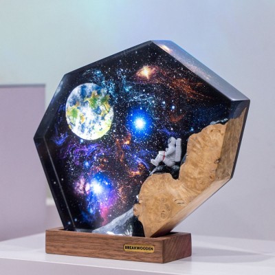 INTERSTELLAR EPOXY LAMP, Space Galaxy Resin and Wood Night Light