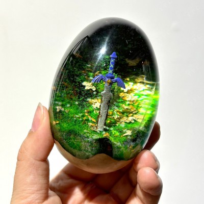 Rusty Master Sword Desk Decor - Handcrafted Resin Wood Eggs with Rusty Broken Sword DecorationGift