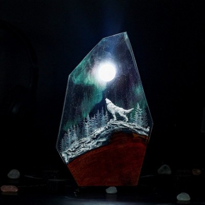 Aurora Borealis Lamp Howling Wolf Northern Lights Lamp Alaska Decor Northern Lights Gift