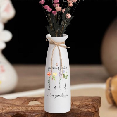 Personalized Birth Month Flower Vases with Grandkids Names, Mother's Day Gift.