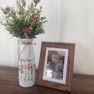 Personalized Birth Month Flower Vase with Grandkids Names, Mothers Day Gift