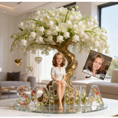 Custom Acrylic Photo Block – Cartoon Illustration with Floral Mum Letters